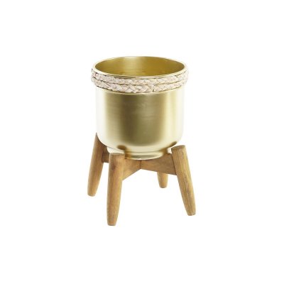Kruka DKD Home Decor Snöre Gyllene Metall Trä Glam (18,5 x 18,5 x 22 cm)