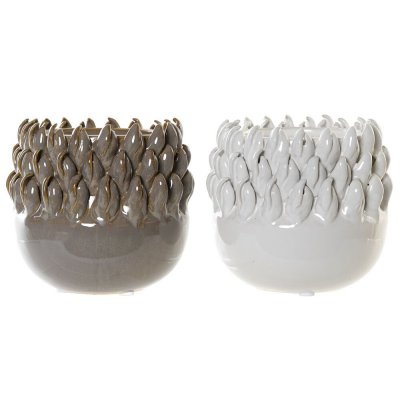Vas DKD Home Decor Vit Grå Stengods Modern (2 pcs) (14 x 14 x 13 cm)