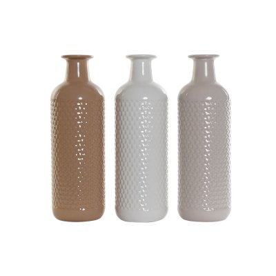 Vas DKD Home Decor Beige Terrakota n Vit Dolomite (3 pcs) (13 x 13 x 41 cm)