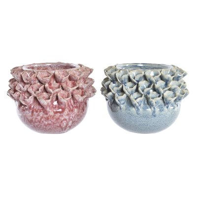Vas DKD Home Decor Blomster Rosa Turkos Stengods Medelhavs (17 x 17 x 13,5 cm) (2 antal)