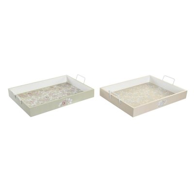 Bricka DKD Home Decor Beige Grön Gul Trä MDF (43 x 30 x 8 cm) (2 antal)