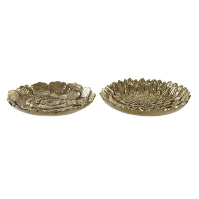 Bricka DKD Home Decor Gyllene Harts Löv av en växt (25 x 25 x 4 cm) (2 antal)