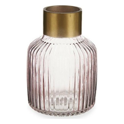 Vas Ränder Rosa Gyllene Glas (14,5 x 22 x 14,5 cm)