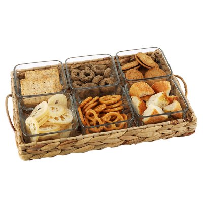 Snacksbricka DKD Home Decor Glas Naturell 7 Delar Fibrer (32 x 11 x 6 cm) (280 ml)