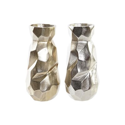 Vas DKD Home Decor Gyllene Abstrakt Champagne Silvrig Aluminium Modern (14 x 14 x 31 cm) (2 antal) 