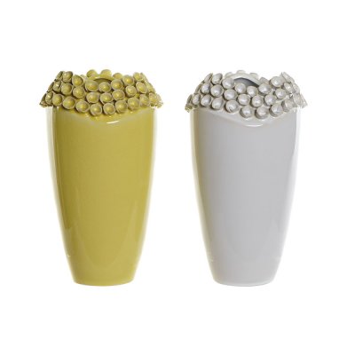 Vas DKD Home Decor Vit Ockra Stengods Modern (2 pcs) (19 x 19 x 33 cm)