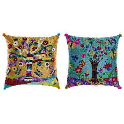 Kudde DKD Home Decor Träd Polyester Aluminium Multicolour Indier (40 x 10 x 40 cm) (2 antal)