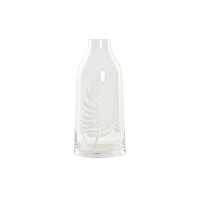 Vas DKD Home Decor Glas Transparent Vit Tropiskt Löv av en växt (9 x 9 x 20 cm)