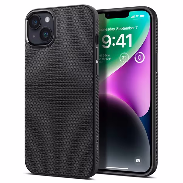 Spigen Liquid Air Case iPhone 14 Matt Svart