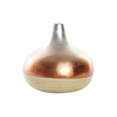 Vas DKD Home Decor Naturell Silvrig Orange Pärlemor Bambu Tropiskt Löv av en växt (24 x 24 x 23 cm)