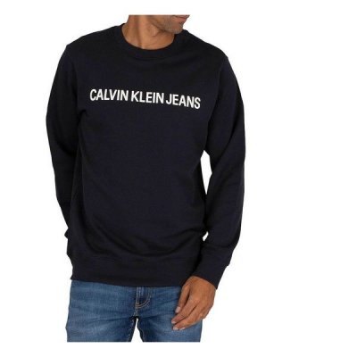 Tröja utan huva Herr Calvin Klein CORE LOGO INTITUTIONAL J30 Havsblå (Storlek: L)