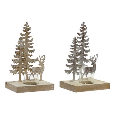 Jul-ljusstake DKD Home Decor Träd Metall Trä (13.5 x 10 x 22 cm) (2 pcs)