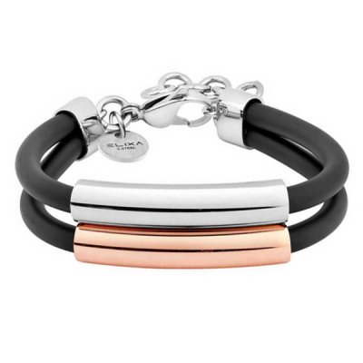 Damarmband Elixa EL124-5506 Svart Roséguld Rostfritt stål Gummi Silvrig (21 cm)