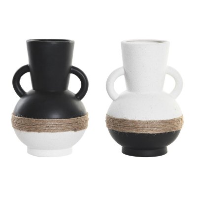 Vas DKD Home Decor Keramik Svart Brun Snöre Vit (16,5 x 16,5 x 24 cm) (2 antal)