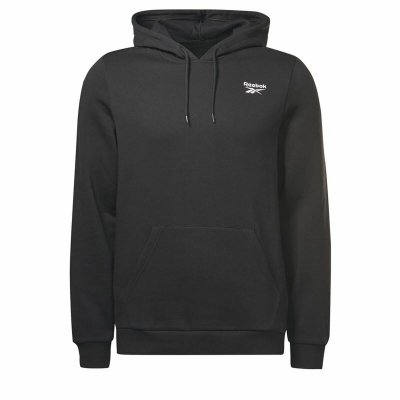 Tröja med huva Herr Reebok Left Chest Logo Svart (Storlek: S)