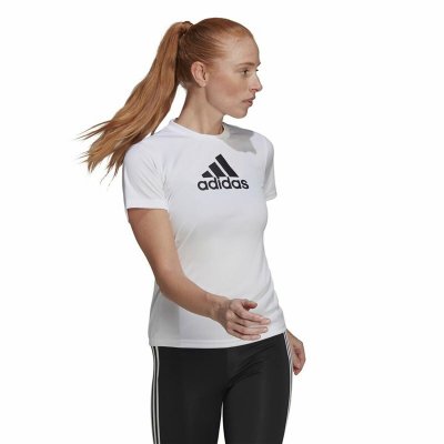 T-shirt med kortärm Dam Adidas Primeblue D2M Logo Sport Vit (Storlek: S)