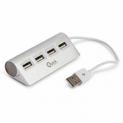 USB HUB 4 Portar Quick Media QMH204P Apple HOT SWAPPABLE Vit Aluminium