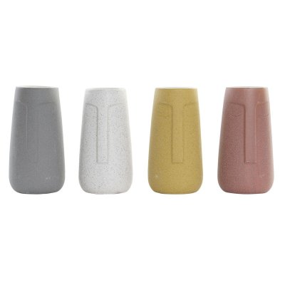 Vas DKD Home Decor Ansikte Grå Terrakota n Vit Gul Stengods Urban (12 x 12 x 20 cm) (4 antal)