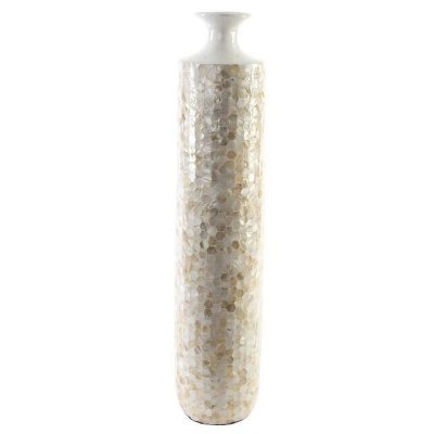 Vas DKD Home Decor Mosaik Beige Vit Pärlemor Bambu (18 x 18 x 81 cm)