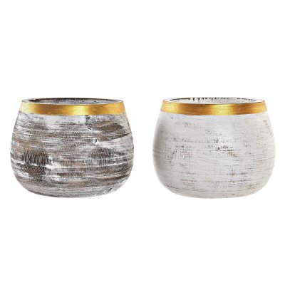 Kruka DKD Home Decor Gyllene Brun Vit (2 antal) (22 x 22 x 16 cm)