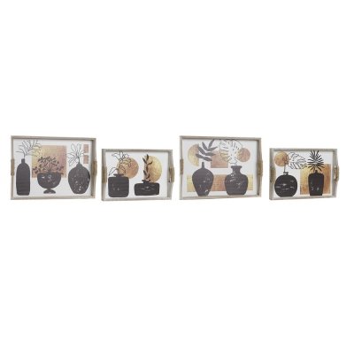 Uppsättning med Brickor DKD Home Decor Vas Svart Gyllene MDF Vit (40 x 30 x 6 cm) (2 antal)