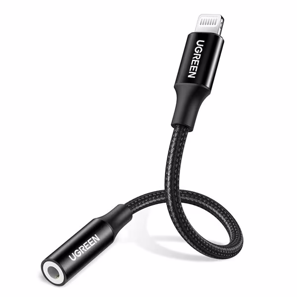 Lightning till 3,5mm adapter MFI 10cm Svart