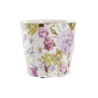 Kruka DKD Home Decor Vit Grön Rödbrun Virágok Stengods Shabby Chic (14 x 14 x 14 cm)